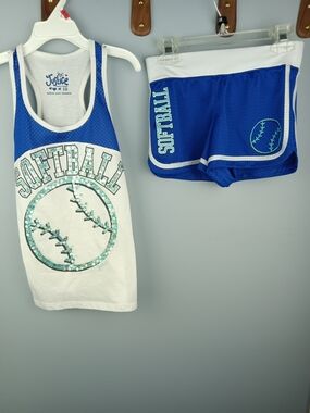 Justice Girls' Blue & White Sequin Softball Tank and Shorts Set